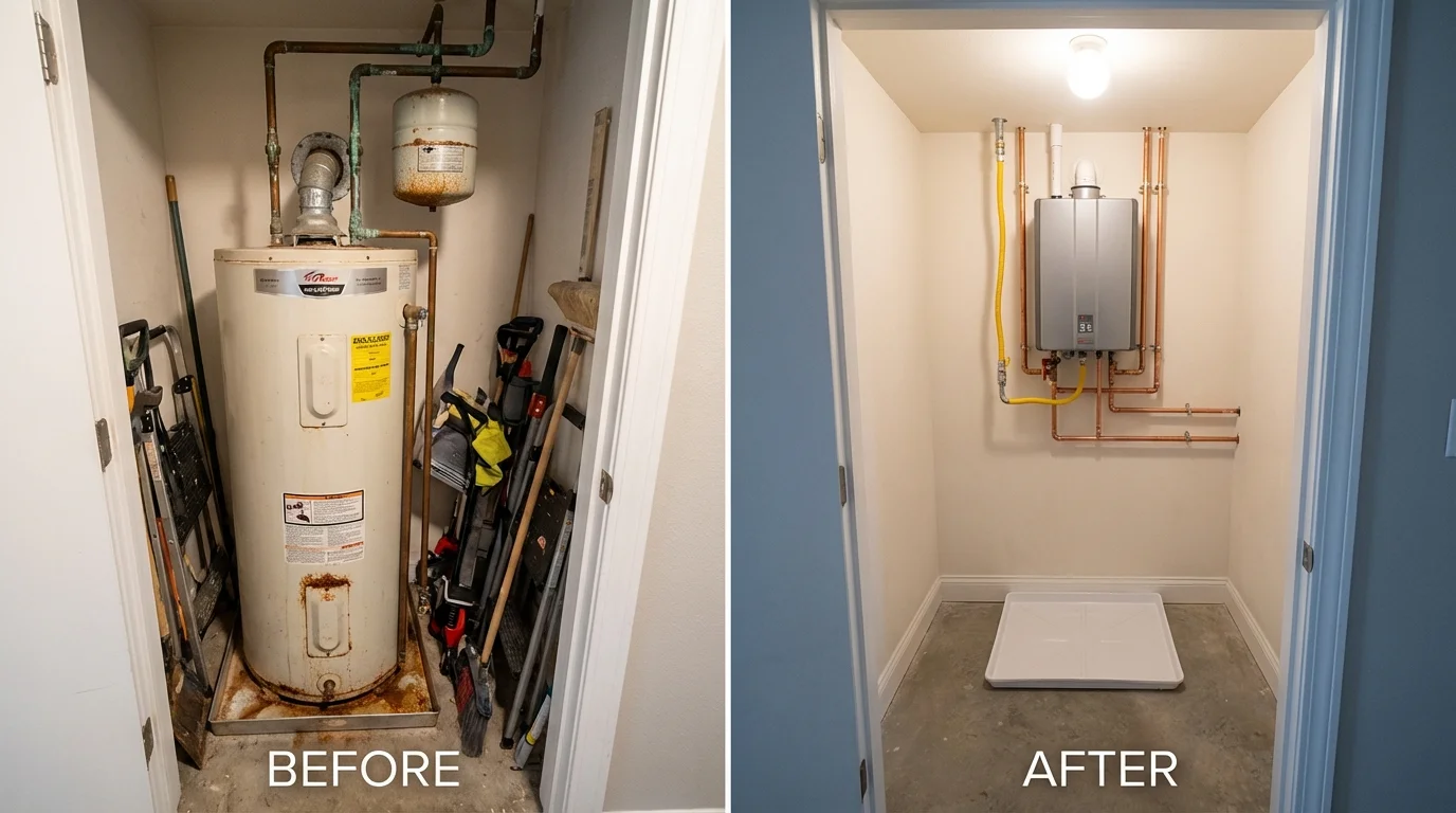 Tank water heater versus wall-mounted tankless unit comparison for Eden, TX homeowners