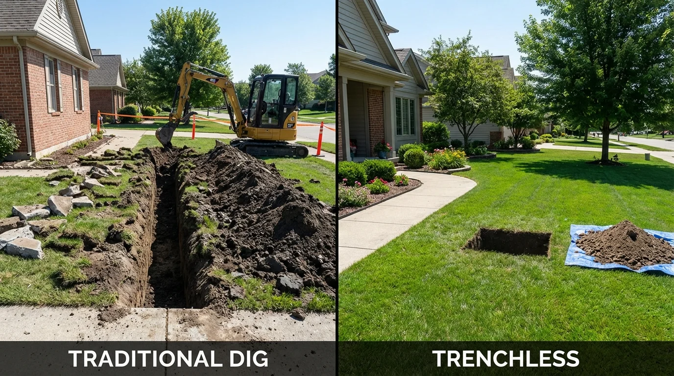 Trenchless sewer repair with minimal yard damage versus traditional excavation in Eden, TX